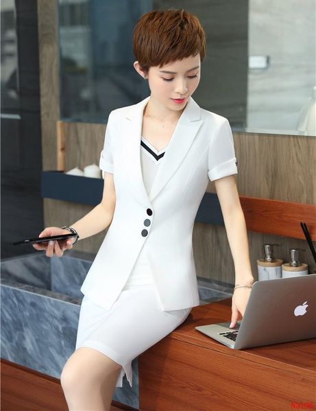 women's suits & blazers ladies summer white blazer women skirt short sleeve jacket work wear sets business clothes, White;black
women's suits & blazers ladies summer white blazer women skirt short sleeve jacket work wear sets business clothes, White;black