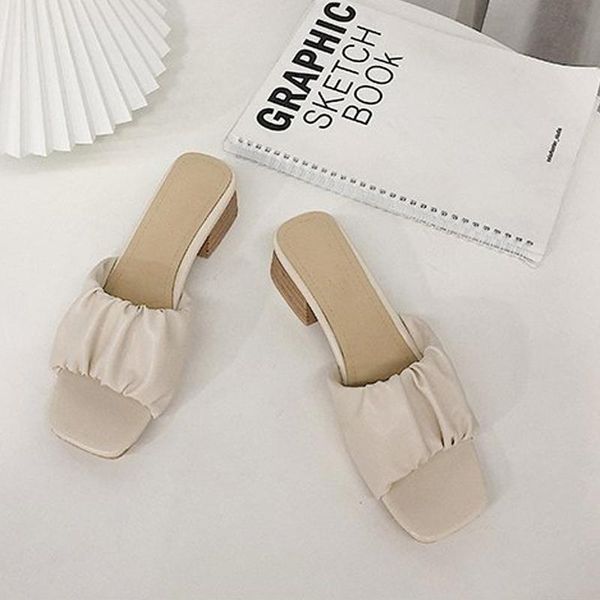 women slippers pu leather summer ladies pleated squared toe sandals female open mid heels fashion elegant, Black
women slippers pu leather summer ladies pleated squared toe sandals female open mid heels fashion elegant, Black