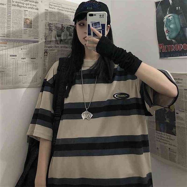 high street stripe short t-shirt women's summer 2021 loose korean version bf harajuku wind fried street half sleeve top, White;black
high street stripe short t-shirt women's summer 2021 loose korean version bf harajuku wind fried street half sleeve top, White;black