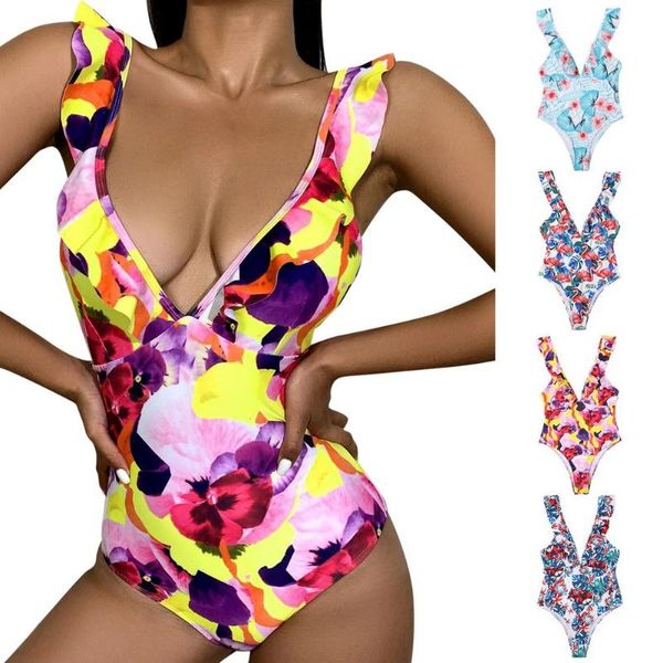 women's swimwear 2021 women padded one piece swimsuit deep v-neck printed ruffled ladies bikini bathing suit swim, White;black
women's swimwear 2021 women padded one piece swimsuit deep v-neck printed ruffled ladies bikini bathing suit swim, White;black