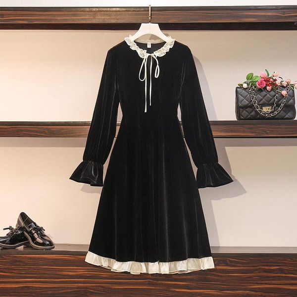 plus size women's clothing 2021 autumn fashion slimming long sleeve french dress retro ruffle black velvet vestidos y860 casual dresses, Black;gray
plus size women's clothing 2021 autumn fashion slimming long sleeve french dress retro ruffle black velvet vestidos y860 casual dresses, Black;gray