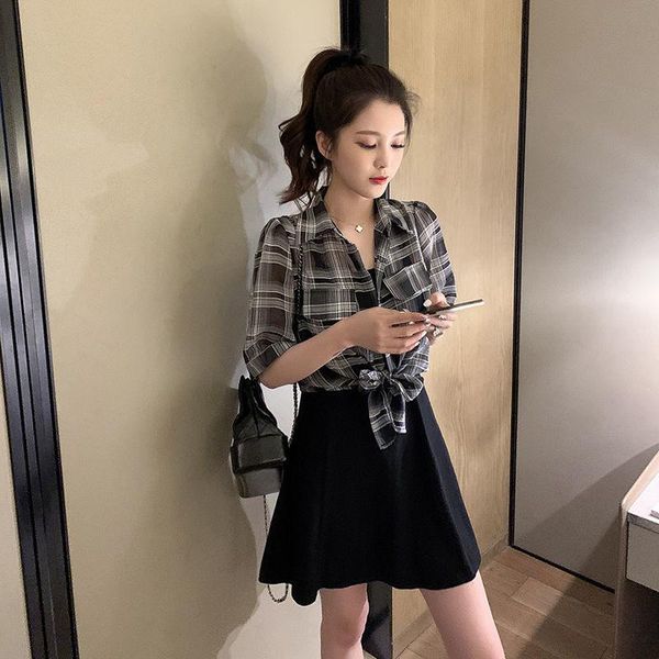 women's tracksuits two piece summer plaid sunscreen shirt with suspender small black skirt suit women sets clothes, Gray
women's tracksuits two piece summer plaid sunscreen shirt with suspender small black skirt suit women sets clothes, Gray