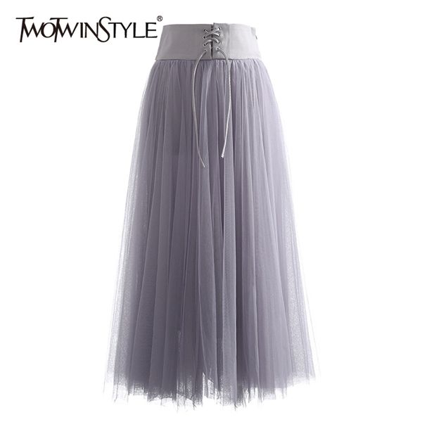 bandage lace up bowknot midi skirt for women high waist patchwork mesh minimalist skirts female fashion clothes 210521, Black 
bandage lace up bowknot midi skirt for women high waist patchwork mesh minimalist skirts female fashion clothes 210521, Black