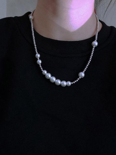 chains fashion simple personality of titanium steel pearl stitching necklace design feels sautoir female temperament, Silver
chains fashion simple personality of titanium steel pearl stitching necklace design feels sautoir female temperament, Silver