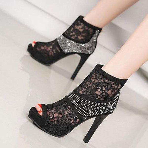 women's shoes 2021 spring/summer fall zipper fish mouth ultra high heel roman style water drill net cloth cool boots sandals, Black
women's shoes 2021 spring/summer fall zipper fish mouth ultra high heel roman style water drill net cloth cool boots sandals, Black