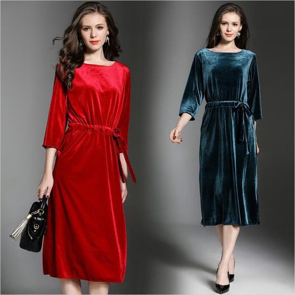 casual dresses women spring autumn o-neck three quarter sleeve long dress solid velvet vintage sashes plus size velour s-7xl, Black;gray
casual dresses women spring autumn o-neck three quarter sleeve long dress solid velvet vintage sashes plus size velour s-7xl, Black;gray