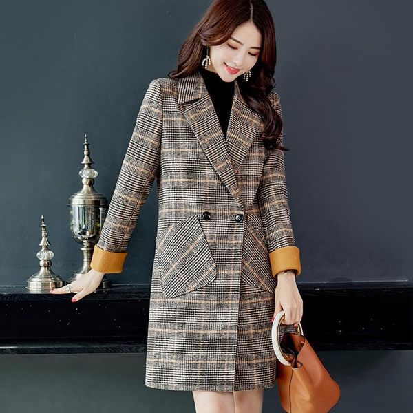 women's suits & blazers suit jacket winter korean temperament casual plaid long-sleeved 2021 long retro shirt, White;black
women's suits & blazers suit jacket winter korean temperament casual plaid long-sleeved 2021 long retro shirt, White;black