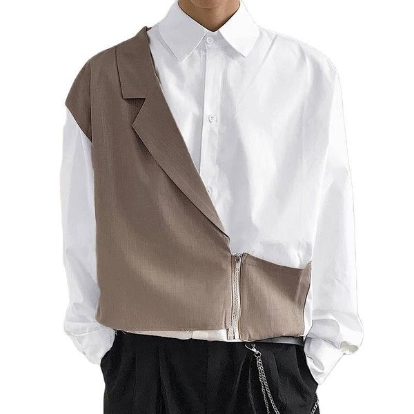 men's casual shirts long sleeve button zipper streetwear fake two pieces camisas s-2021 fashion men shirt lapel patchwork, White;black
men's casual shirts long sleeve button zipper streetwear fake two pieces camisas s-2021 fashion men shirt lapel patchwork, White;black