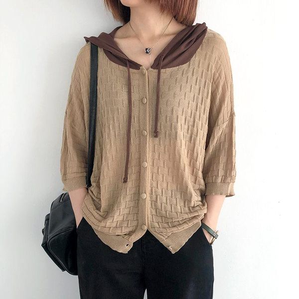women's knits & tees hooded sweater summer thin section 2021 loose color matching linen jacket cardigan shirt casual m107, White
women's knits & tees hooded sweater summer thin section 2021 loose color matching linen jacket cardigan shirt casual m107, White