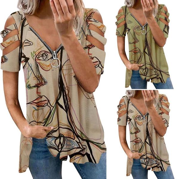 women's t-shirt women fashion short sleeves v-neck zipper printed hollow out ladies summer harajuku camisetas de mujer, White
women's t-shirt women fashion short sleeves v-neck zipper printed hollow out ladies summer harajuku camisetas de mujer, White