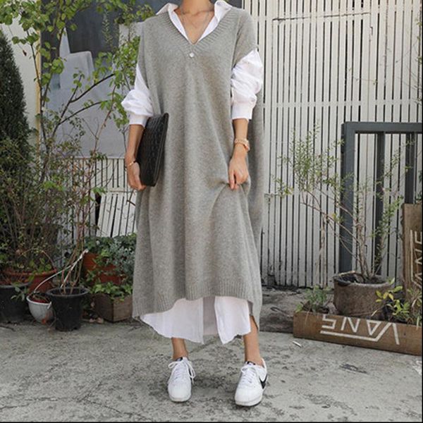 women dresses warm gray sweater oversize sleeveless casual loose knitted dress ladies office work wear long robe longue, Black;gray
women dresses warm gray sweater oversize sleeveless casual loose knitted dress ladies office work wear long robe longue, Black;gray