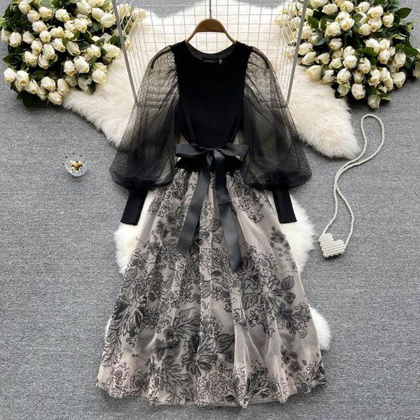 casual dresses runway fashion woman knit mesh patchwork dress long lantern sleeve floral print elastic waist 2021 autumn spring vestidos m71, Black;gray
casual dresses runway fashion woman knit mesh patchwork dress long lantern sleeve floral print elastic waist 2021 autumn spring vestidos m71, Black;gray