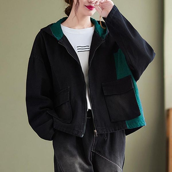 women's jackets #0144 vintage hooded short coats for women black spring autumn hoodie loose jacket cotton full sleeve coat female pocke, Black;brown
women's jackets #0144 vintage hooded short coats for women black spring autumn hoodie loose jacket cotton full sleeve coat female pocke, Black;brown