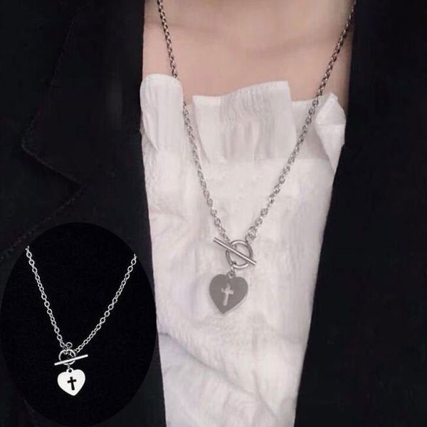 pendant necklaces kpop harajuku ot buckle heart love cross pendants clavicle chain necklace for women men egirl bff goth punk aesthetic jewe, Silver 
pendant necklaces kpop harajuku ot buckle heart love cross pendants clavicle chain necklace for women men egirl bff goth punk aesthetic jewe, Silver