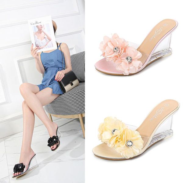 high heels women's summer versatile shoes flowers simple slope sandals transparent lfd, Black
high heels women's summer versatile shoes flowers simple slope sandals transparent lfd, Black