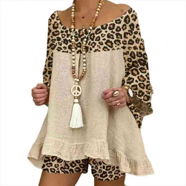 casual outfit two piece sets women shorts 3 4 sleeve leopard patchwork o neck loose t-shirt summer fashion, White;black
casual outfit two piece sets women shorts 3 4 sleeve leopard patchwork o neck loose t-shirt summer fashion, White;black