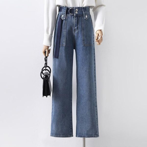 women's jeans women straight wide leg with belt autumn solid high waist female pants streetwear casual ladies long trousers, Blue
women's jeans women straight wide leg with belt autumn solid high waist female pants streetwear casual ladies long trousers, Blue