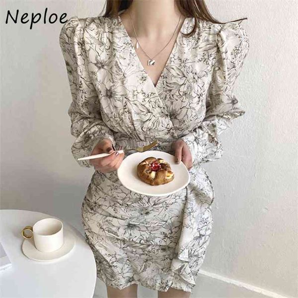 v neck cross ruffles draped design dress women high waist hip skinny temperament estidos puff long sleeve robe 210422, Black;gray 
v neck cross ruffles draped design dress women high waist hip skinny temperament estidos puff long sleeve robe 210422, Black;gray