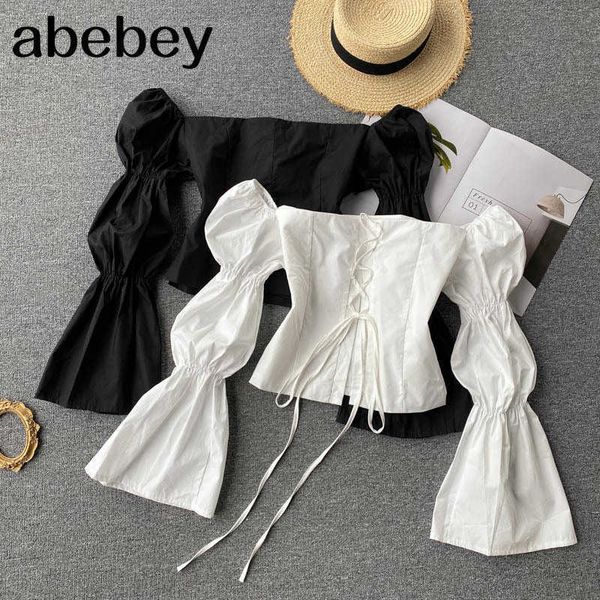 women korean ruched blouse elegant solid flared sleeve spring fashion streetwear short blouses 210715, White
women korean ruched blouse elegant solid flared sleeve spring fashion streetwear short blouses 210715, White
