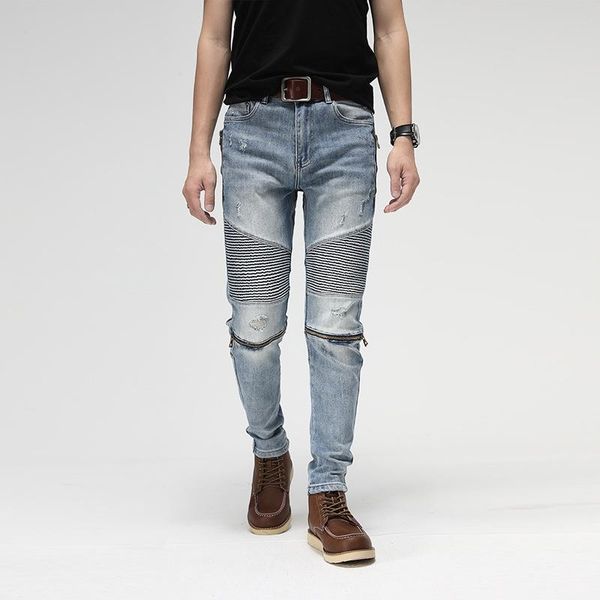 men's jeans street style fashion men retro light blue elastic slim fit ripped biker spliced designer hip hop denim pants
men's jeans street style fashion men retro light blue elastic slim fit ripped biker spliced designer hip hop denim pants