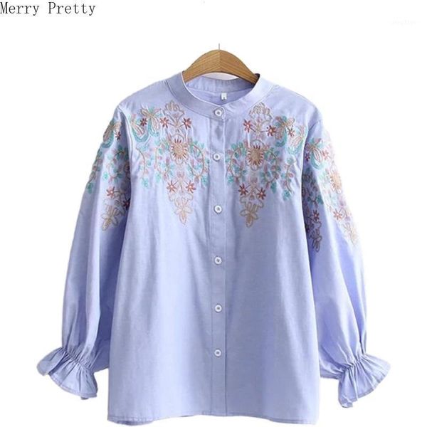 women literary floral embroidery cotton blouse 2021 summer arrival flare sleeve mandarin collar womens and blouses women's & shirts, White
women literary floral embroidery cotton blouse 2021 summer arrival flare sleeve mandarin collar womens and blouses women's & shirts, White