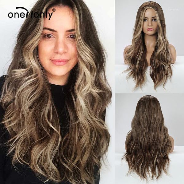 onenonly long middle part wave ombre dark brown black blonde highlight synthetic wigs for women cosplay natural hair daily wig1
onenonly long middle part wave ombre dark brown black blonde highlight synthetic wigs for women cosplay natural hair daily wig1