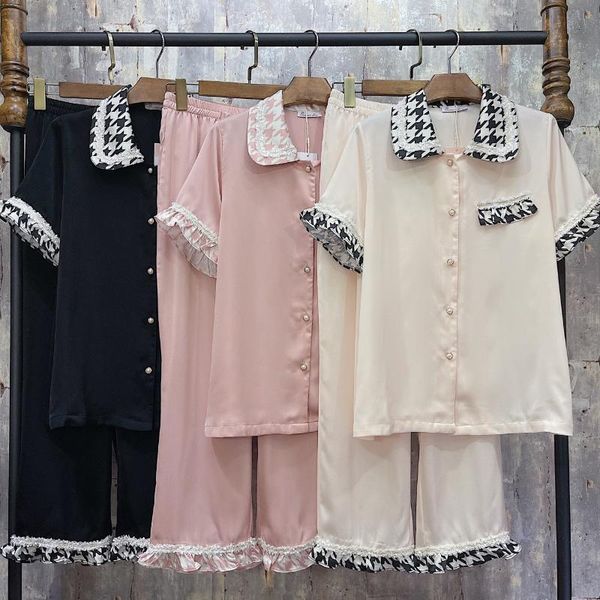 tianluo queen of lace summer mini fragrance super soft mercerized satin short sleeve pants women's thin home pajamas set two piece, White
tianluo queen of lace summer mini fragrance super soft mercerized satin short sleeve pants women's thin home pajamas set two piece, White