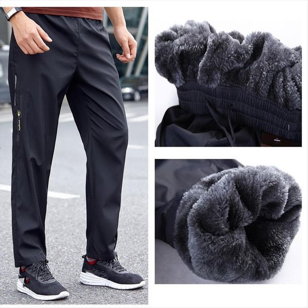 grand winter windproof joggers thick women pant trousers warm inside fleece male casual sprotwaar,ga124, Black