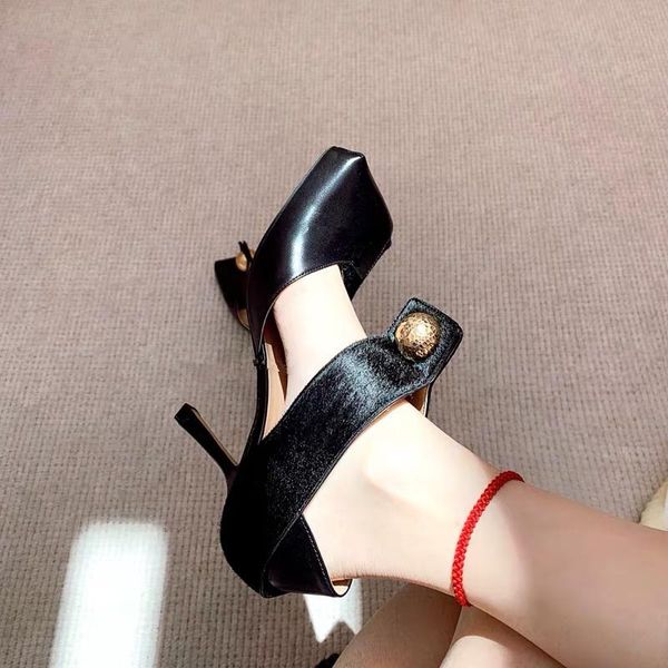 stylish square toe sandals metal buckle patchwork genuine leather hollow summer spring shoes stiletto high heel quality, Black
stylish square toe sandals metal buckle patchwork genuine leather hollow summer spring shoes stiletto high heel quality, Black
