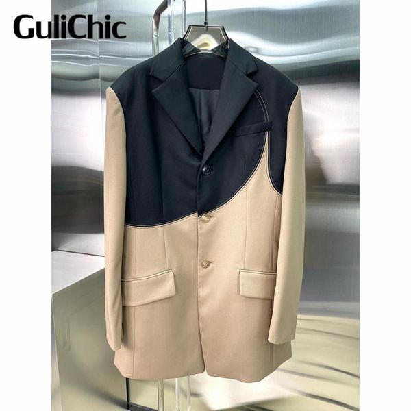 women's suits & blazers 7.26 gulichic fashion irregular contrast color patchwork notched collar long sleeve casual temperament blazer, White;black
women's suits & blazers 7.26 gulichic fashion irregular contrast color patchwork notched collar long sleeve casual temperament blazer, White;black