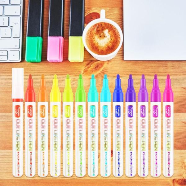 highlighters 2022 12 colors/set double line pen markers self outline permanent student handbook highlighter for home school office, Black;red
highlighters 2022 12 colors/set double line pen markers self outline permanent student handbook highlighter for home school office, Black;red