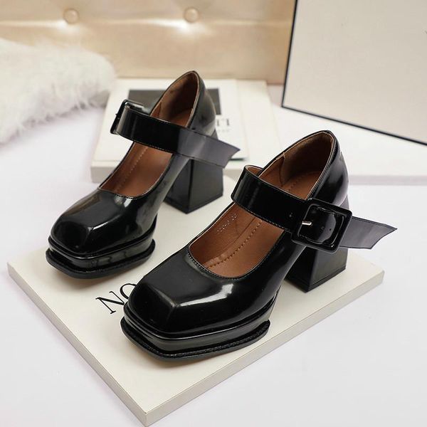 dress shoes 2021 waterproof platform square toe hepburn leather high heel mary jane women's french thick pumps, Black
dress shoes 2021 waterproof platform square toe hepburn leather high heel mary jane women's french thick pumps, Black