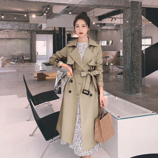 women's trench coats casual coat for women fashion windbreaker winter clothes luxury long autumn khaki loose jacket korean style, Tan;black