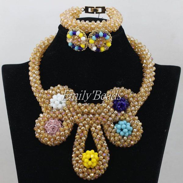earrings & necklace champagne gold crystal beads bridal set nigerian wedding african jewelry christmas gift aij390, Silver
earrings & necklace champagne gold crystal beads bridal set nigerian wedding african jewelry christmas gift aij390, Silver