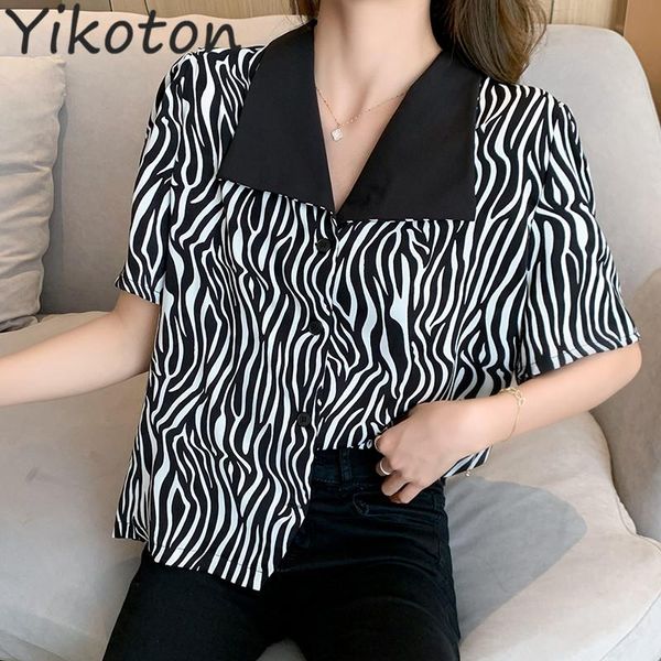 women's blouses & shirts 2021 summer women blouse and shirt fashion short sleeve stripe casual chiffon japan korean style femme blusas, White
women's blouses & shirts 2021 summer women blouse and shirt fashion short sleeve stripe casual chiffon japan korean style femme blusas, White