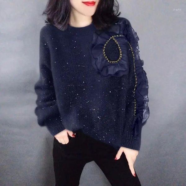 women's sweaters stitching pullover knitted 2021 autumn and winter fashion loose round neck long-sleeved sweater women all-match, White;black
women's sweaters stitching pullover knitted 2021 autumn and winter fashion loose round neck long-sleeved sweater women all-match, White;black