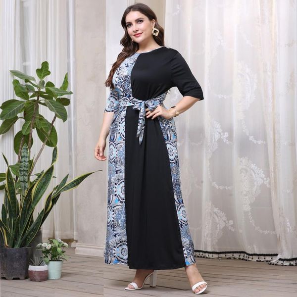 plus size dresses fashion five sleeve splicing printing dress o-neck loose swing long skirt vestidos 5xl 2021 autumn 3 colors, Black
plus size dresses fashion five sleeve splicing printing dress o-neck loose swing long skirt vestidos 5xl 2021 autumn 3 colors, Black