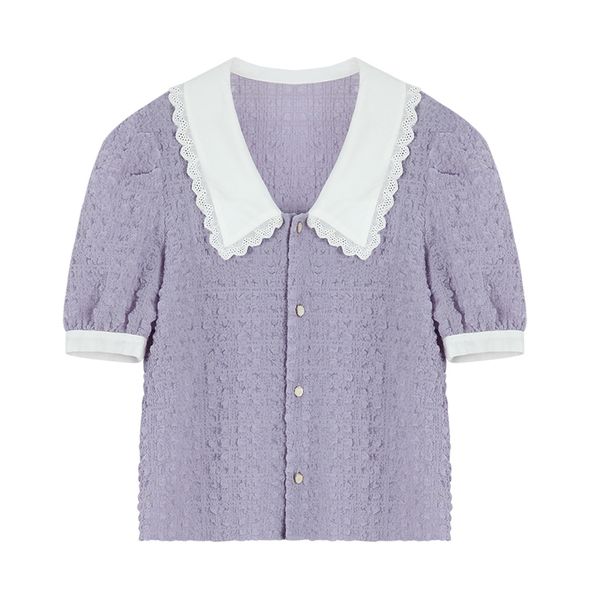 women shirt violet khaki short sleeve puff summer turn down collar kawaii b0584 210514, White
women shirt violet khaki short sleeve puff summer turn down collar kawaii b0584 210514, White