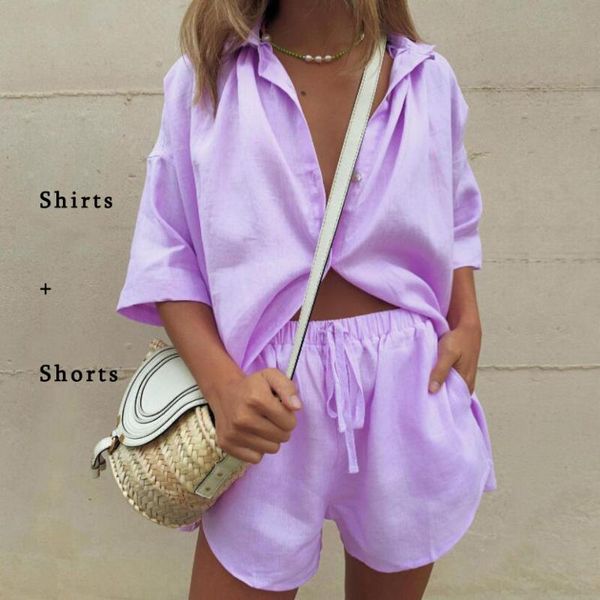 women's tracksuits women shirts sets single breasted half sleeve shirt loose solid color +shorts two piece set for, Gray
women's tracksuits women shirts sets single breasted half sleeve shirt loose solid color +shorts two piece set for, Gray
