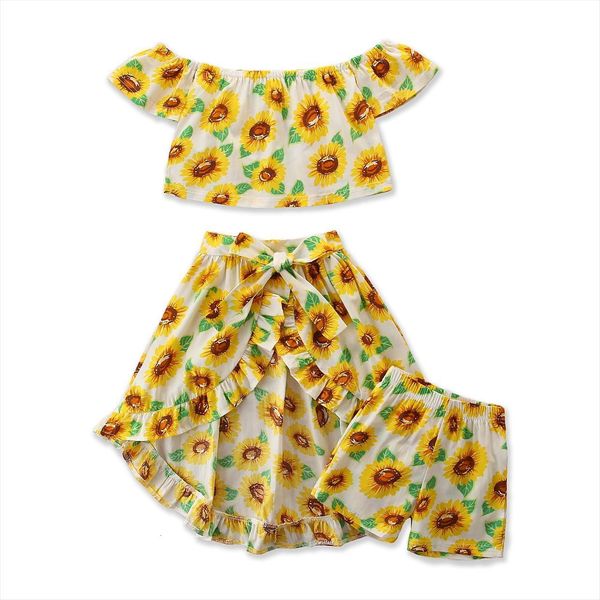 1 6y summer lovely kids girls clothes sets 3pcs sunflower printed off shoulder shorts skirt, White
1 6y summer lovely kids girls clothes sets 3pcs sunflower printed off shoulder shorts skirt, White