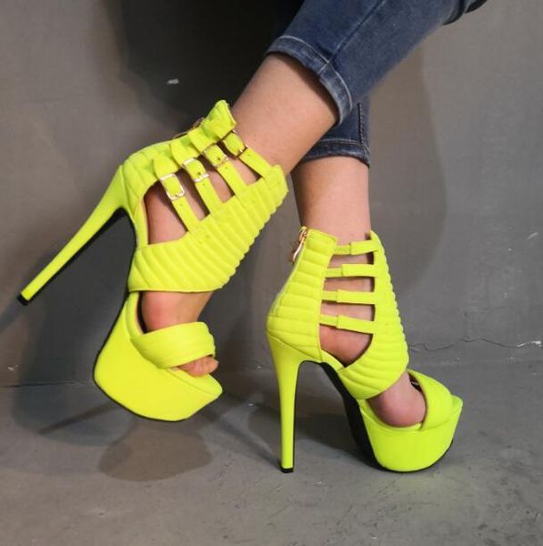 woman nightclub solid fluorescent yellow peep toe buckles platform zipper back cuts out thin heels sandals, Black
woman nightclub solid fluorescent yellow peep toe buckles platform zipper back cuts out thin heels sandals, Black