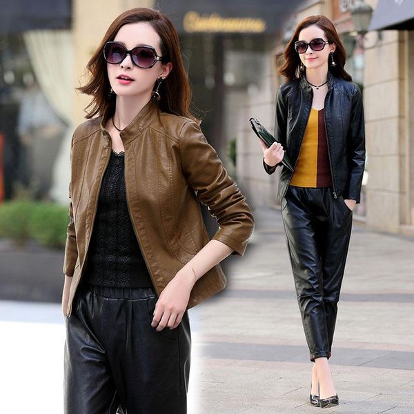 women's leather & faux spring and autumn 2021 versatile fashion closed waist short locomotive jacket coat, Black
women's leather & faux spring and autumn 2021 versatile fashion closed waist short locomotive jacket coat, Black