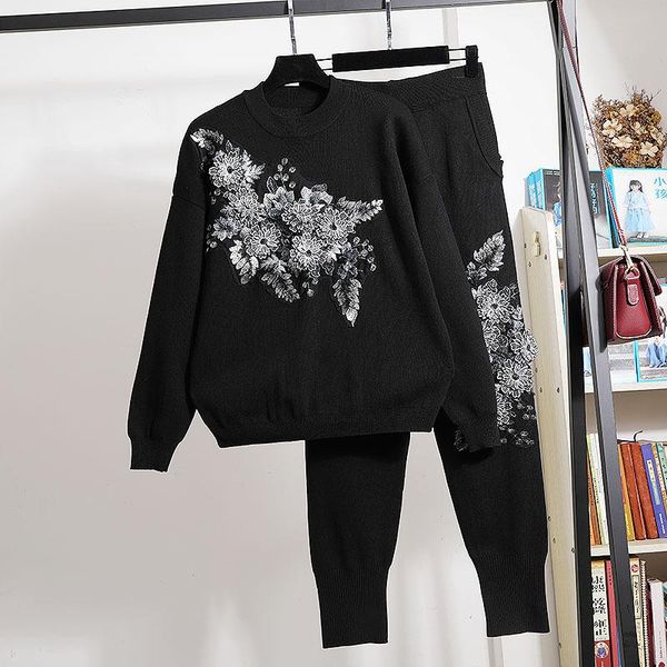 women's two piece pants set female fashion embroidery flowers long sleeve knitted sweater pencil tracksuit 2pc loose knit outfits, White
women's two piece pants set female fashion embroidery flowers long sleeve knitted sweater pencil tracksuit 2pc loose knit outfits, White