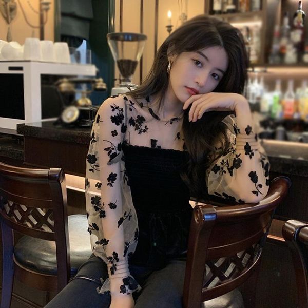 women's blouses & shirts patchwork blouse for women chic elegant autumn outfit long sleeve see through floral mesh, White
women's blouses & shirts patchwork blouse for women chic elegant autumn outfit long sleeve see through floral mesh, White
