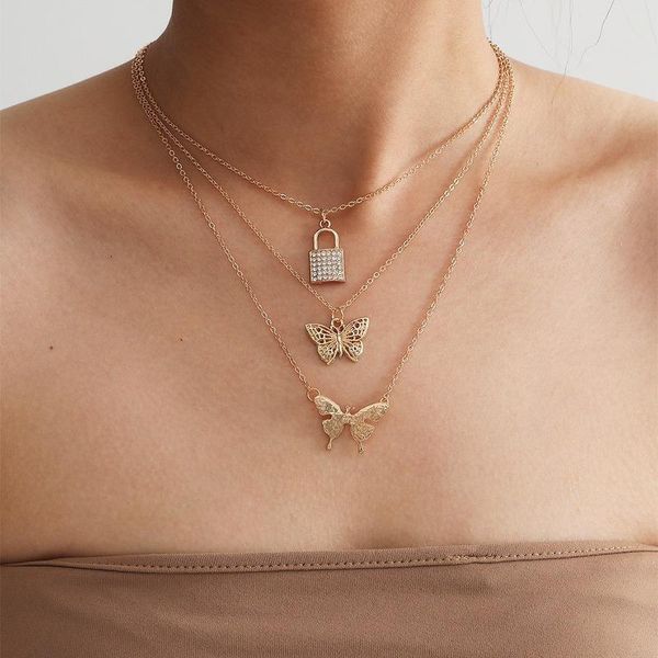 chains jewelry fashion micro-diamond lock pendant simple temperament ins hollow butterfly necklace, Silver
chains jewelry fashion micro-diamond lock pendant simple temperament ins hollow butterfly necklace, Silver