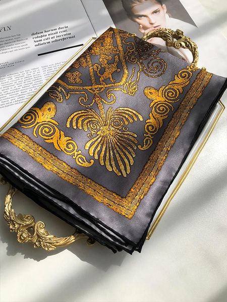 scarves 100% mulberry silk square scarf floral women female spring korean hijab soft 110cm satin large shawl, Blue;gray 
scarves 100% mulberry silk square scarf floral women female spring korean hijab soft 110cm satin large shawl, Blue;gray