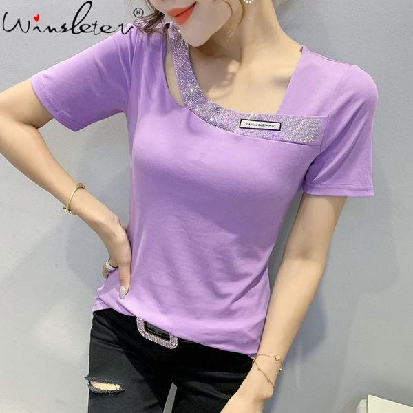 women's t-shirt summer european style cotton solid skew collar hollow out diamonds women bottoming shirt casual tees t16212a, White
women's t-shirt summer european style cotton solid skew collar hollow out diamonds women bottoming shirt casual tees t16212a, White