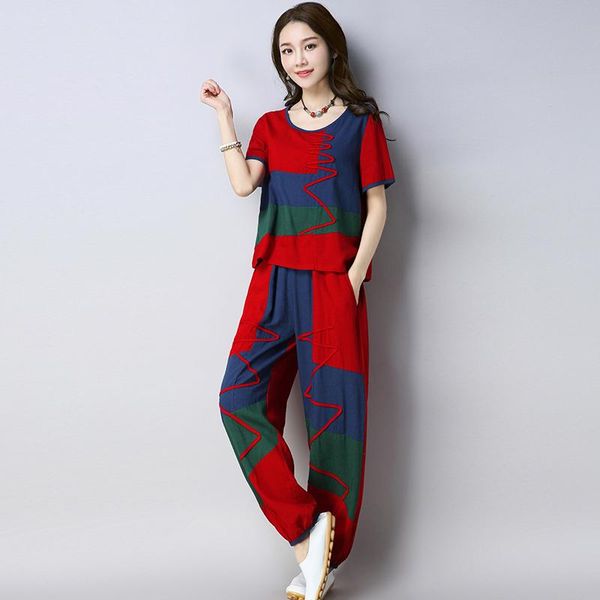 women large size cotton and linen women's suit national wind short-sleeved wide-leg pants summer loose retro two-piece two piece, White
women large size cotton and linen women's suit national wind short-sleeved wide-leg pants summer loose retro two-piece two piece, White