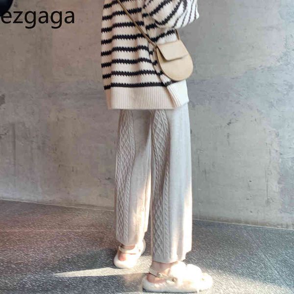 ezgaga two piece set women casual wide leg knit pants gray loose ang stripe sweater pullover streetwear soft homen wear trouser 210430, White
ezgaga two piece set women casual wide leg knit pants gray loose ang stripe sweater pullover streetwear soft homen wear trouser 210430, White