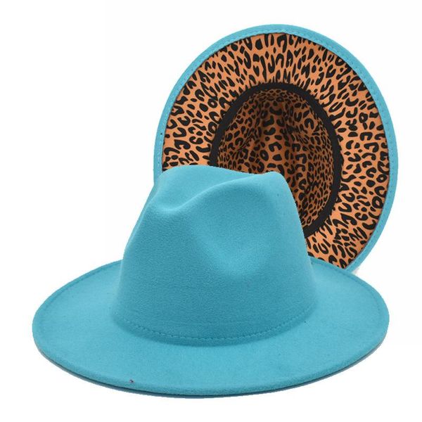 wide brim hats leopard pattern stitching fedora hat women's two-tone woolen jazz big autumn and winter men's panama, Blue;gray
wide brim hats leopard pattern stitching fedora hat women's two-tone woolen jazz big autumn and winter men's panama, Blue;gray